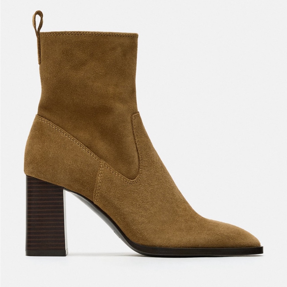 Zara Suede block heel ankle boots